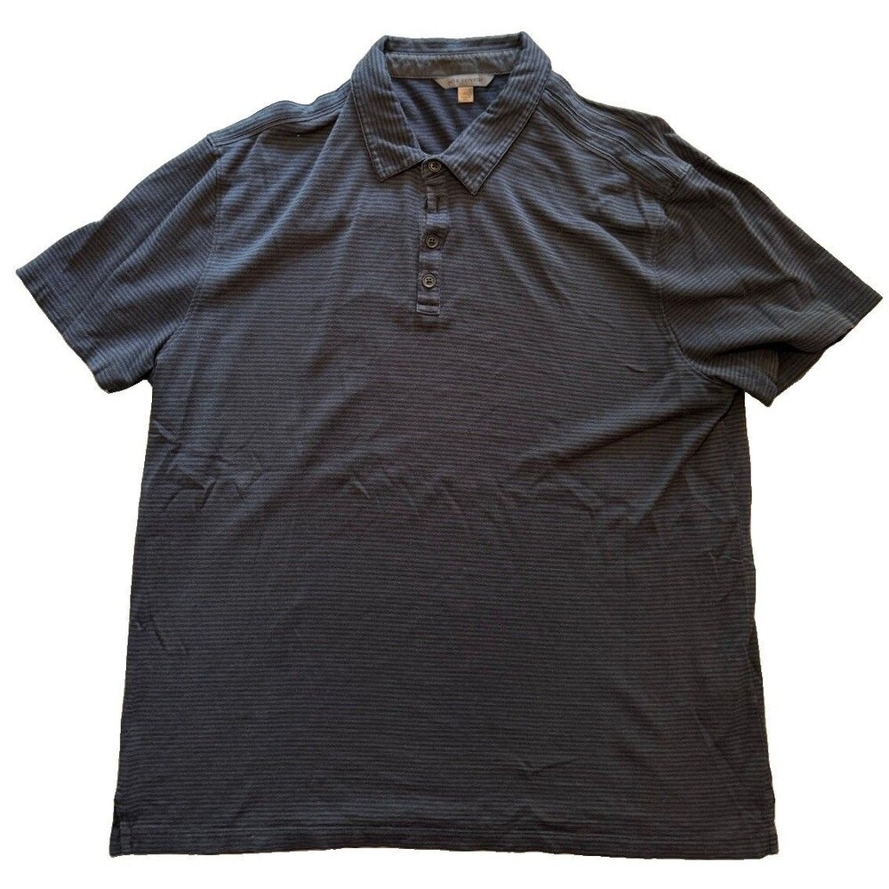 John Varvatos Polo Shirt Mens XL Gray Black Striped 75% Silk 25% Cotton S/S